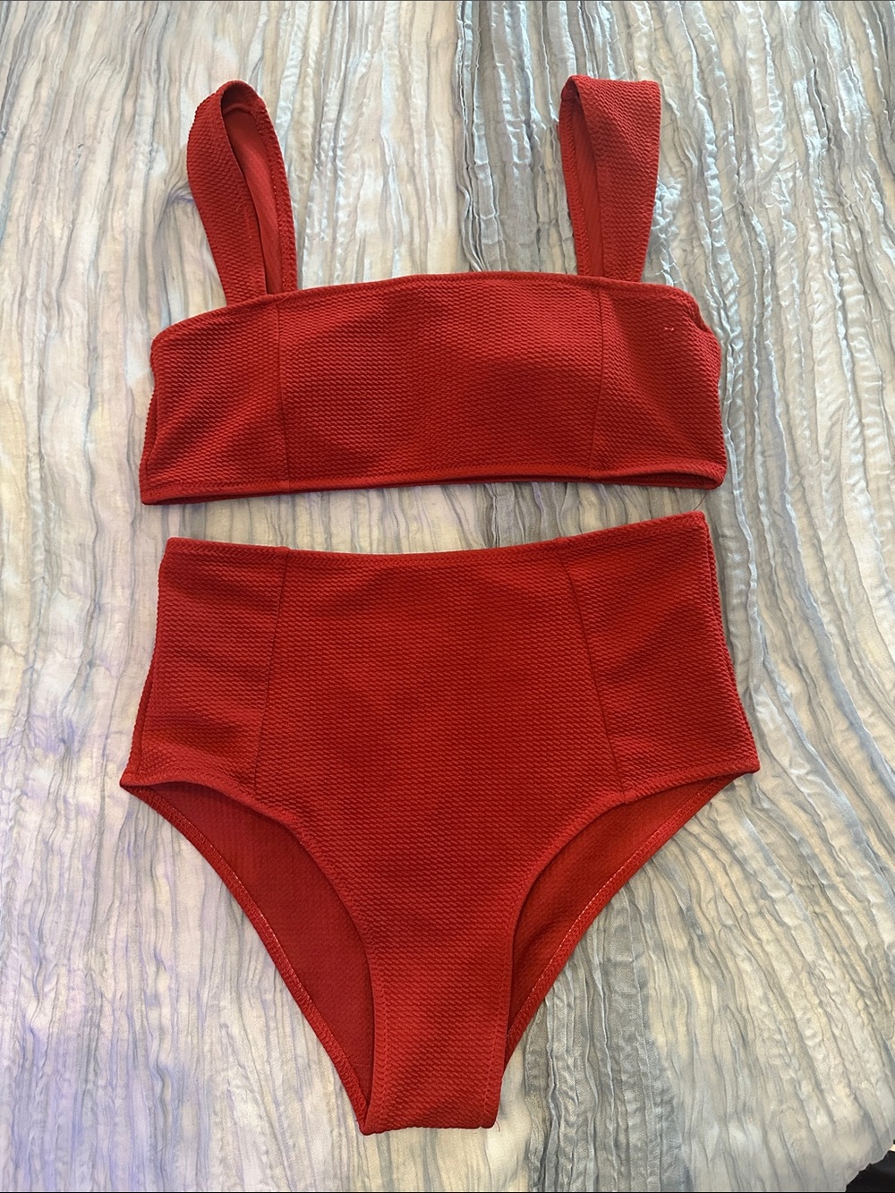 SHEIN Red High-Waist Textured Bikini Set